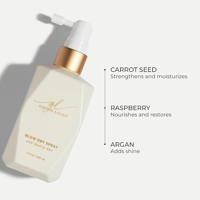 Goldie Locks Blow Dry Spray - 450°F Heat Protection and Frizz Control - Hydrating Blow Dry Mist with Style Memory - Safe for Extensions & Color-Treated Hair - Protein-Free - 4 fl oz