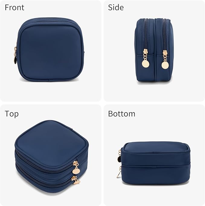 Small Makeup Pouch, Double Zipper Cosmetic Bag, Travel Makeup Bag, Cute Makeup Bag for Purse, Mini Toiletry Bag (Sapphire)