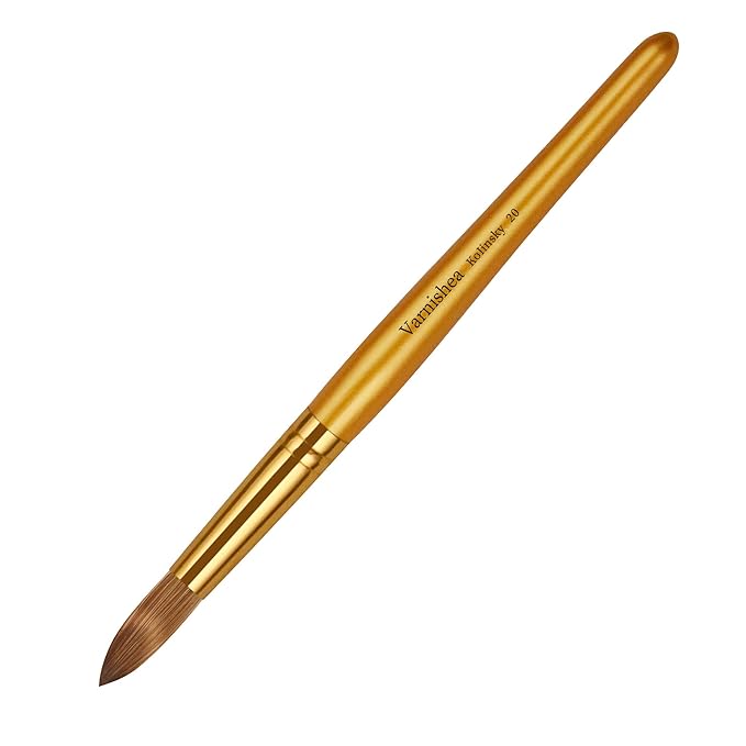 Kolinsky Acrylic Nail Brush Golded Solid Wood Handle Professional Manicure Brushes for Powder Nail Acrylic Application - Salon & DIY Nail Art Essentials - Size 20, 1.0 Count