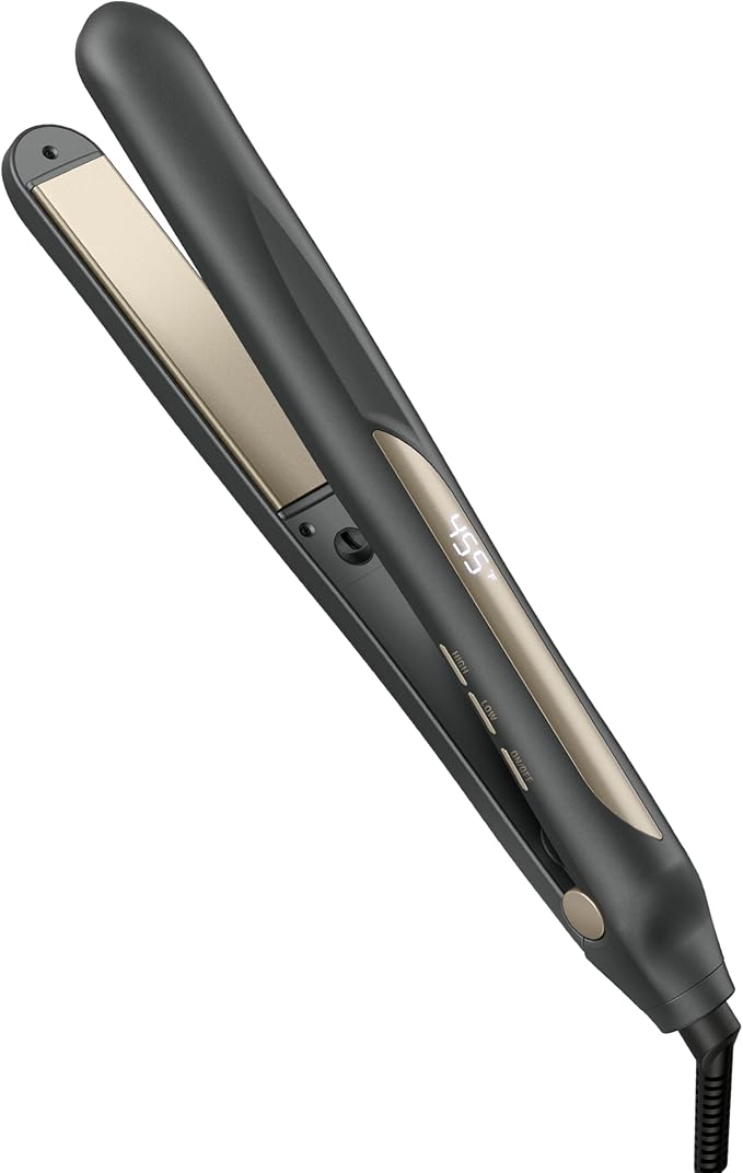 Infiniti PRO CONAIR Tourmaline Ceramic 1-Inch Flat Iron Digital Hair Straightener, 1-Inch Flat Iron to Straighten or Curl, 5 Heat Settings, for All Hair Types and Textures, Dark Gray