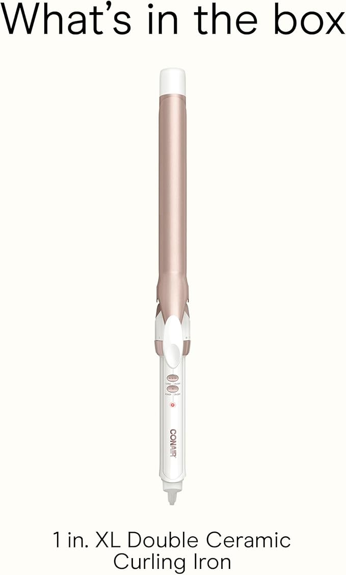 Conair Double Ceramic 1-Inch Long Barrel Curling Iron, 1-Inch Barrel Creates Classic Curls to Loose Waves, Hair Curler for Use on Short, Medium, & Long Hair, White/Rose Gold