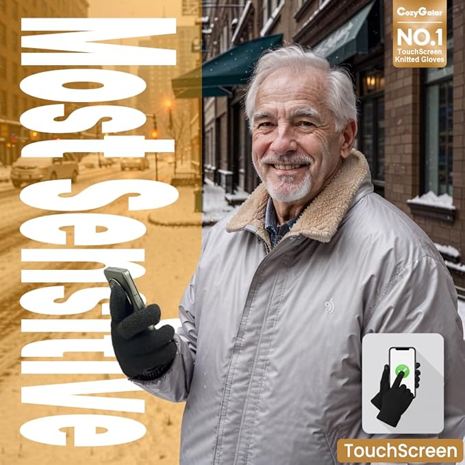 Winter Gloves Men Women, Thermal Merino Wool,6 Finger Touch Screen, Warm Fleece lined for Christmas