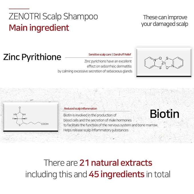 ZENOTRI Biotin and Zinc Pyrithione Shampoo - Combats Itching, Dandruff, Seborrhoeic Dermatitis & Sebum Buildup | Scalp Care Solution | 300ml 10 oz