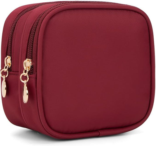 Small Makeup Pouch, Double Zipper Cosmetic Bag, Travel Makeup Bag, Cute Makeup Bag for Purse, Mini Toiletry Bag (red)