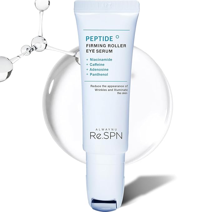 Re.SPN Peptide Firming Roller Eye Serum – For Puffy Eyes, Wrinkles & Dark Circles, Cooling Gua Sha Metal Applicator with Niacinamide, Vegan K-Beauty (0.67 fl oz)