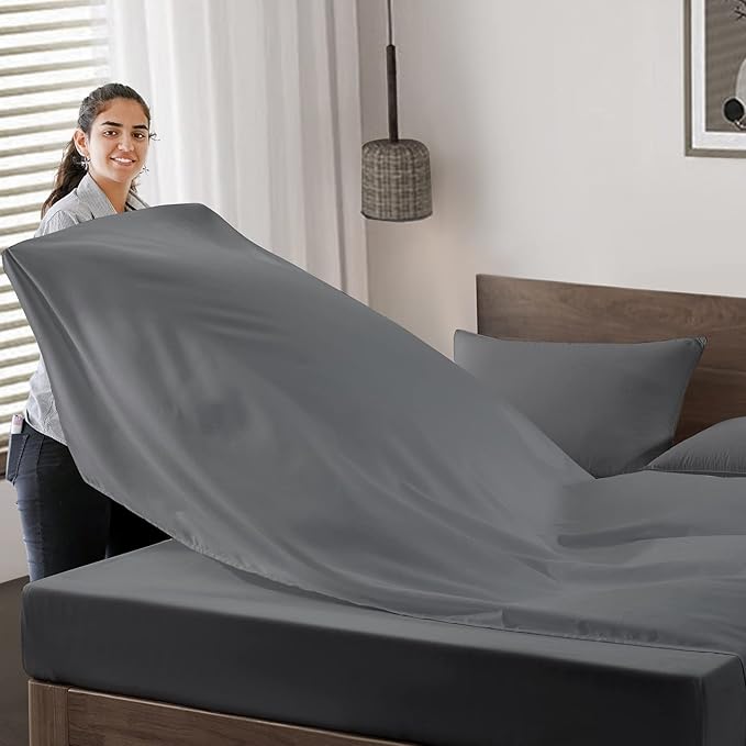 Maple&Stone Twin Flat Sheet 6 Pack,Premium Soft & Breathable,Brushed Microfiber Fabric,Anti-Shrinkage & Non-Fading,Bulk Flat Sheets Only Twin Size (Grey)