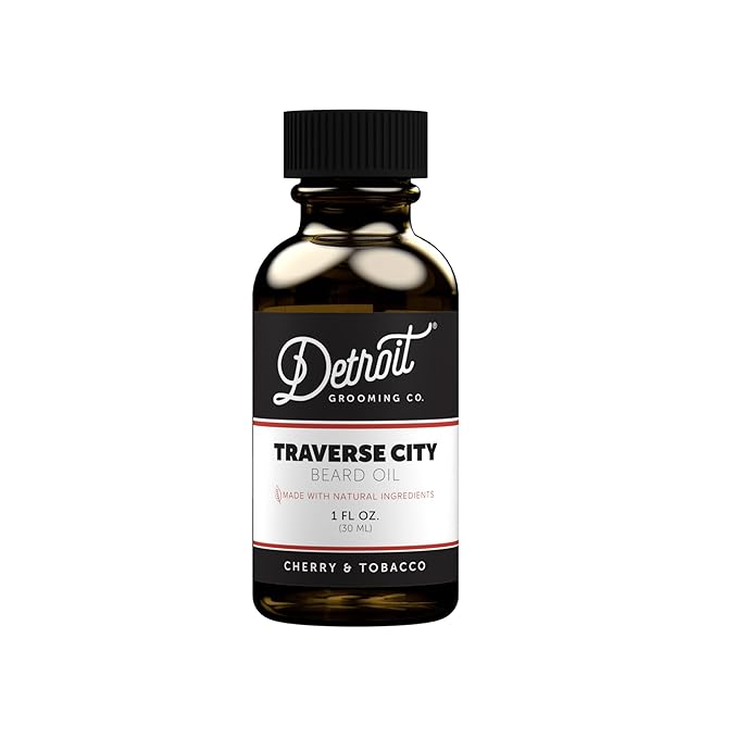 Detroit Grooming Co. Beard Oil | Hydrating & Nourishing Formula with Vitamin E | Cherry & Tobacco • Traverse City (1 oz)
