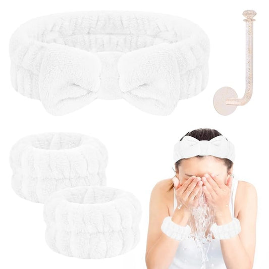 Face Wash Set - Microfiber Headband, Wristbands with Holder for Face Washing and Absorbent Spa Experience