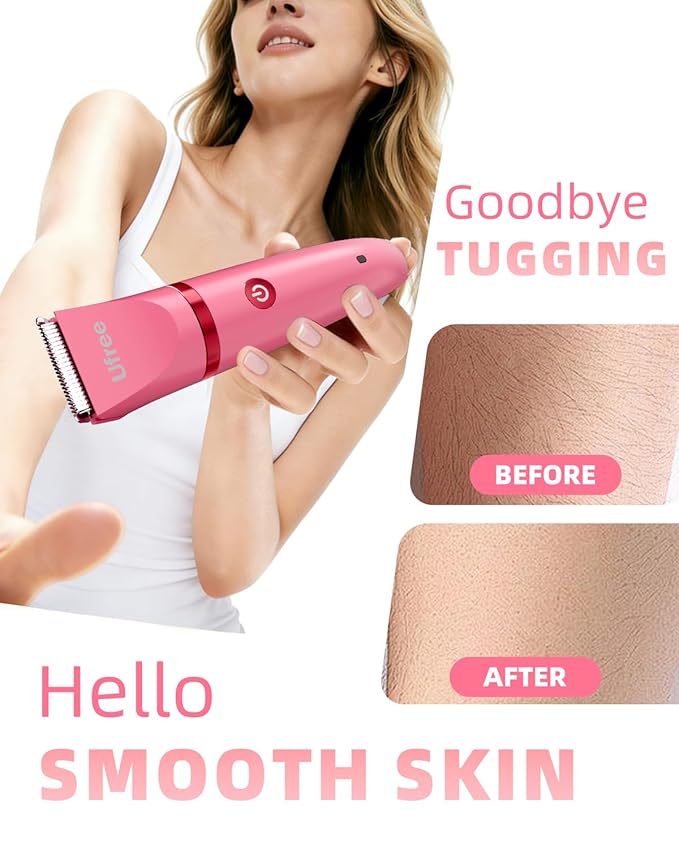 Ufree Bikini Trimmer Electric Razors for Women, Rechargeable Pubic Hair Trimmer Electric Shaver for Legs Body Hair, Bikini Shaver IPX7 Waterproof, Rose Red