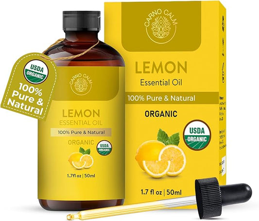 Lemon Essential Oil | USDA Certified Organic Lemon Oil for Skin & Hair | Aromatherapy, Diffuser, Cleaning & DIY Uses | 1.7 fl oz
