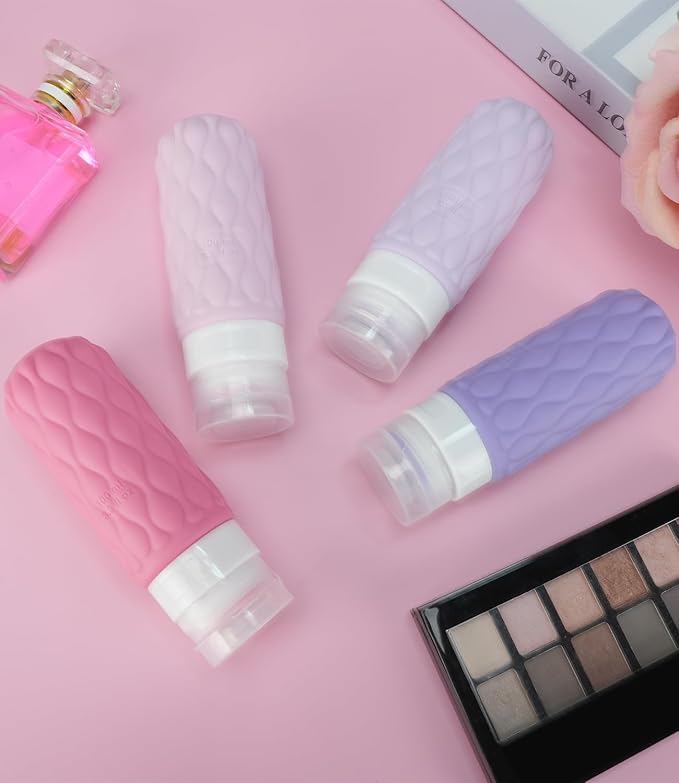 100 ml Silicone Travel Bottles for Toiletries with Labels/Clear Bag, Holiday Travel Essentials Leakproof Refillable Squeeze Travel Size Containers Set for Shampoo and Conditioner