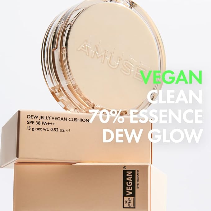 AMUSE SEOUL Dew Jelly Vegan Cushion Foundation (1.5 CLEAR) | dewy, glow, long-lasting, double coverage, clean beauty, lightweight, natural look, foundation for sensitive skin, hydrating cushion