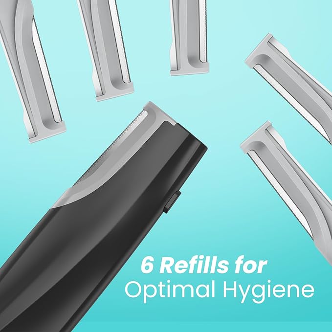 Sonic Dermaplaning Tool for Face - Rechargeable Dermaplane Razor with 6 Refill Dermablades, Facial Hair & Peach Fuzz Remover for Women (Black)