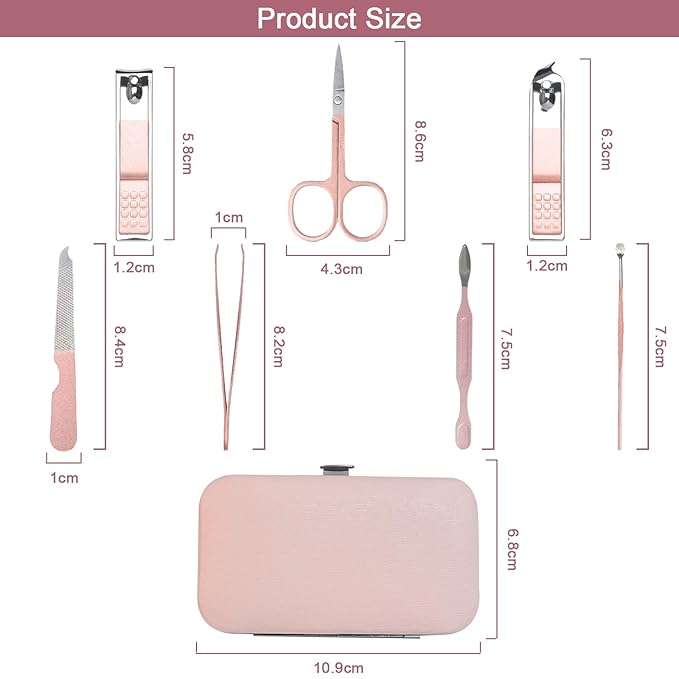 Premium Manicure Set, 7 in 1 Professional Nail Clippers Scissors Pedicure Kit, Stainless Steel Cuticle Nail Care Tools with Luxurious Travel Case, Portable Manicure Grooming Kit Gift for Women
