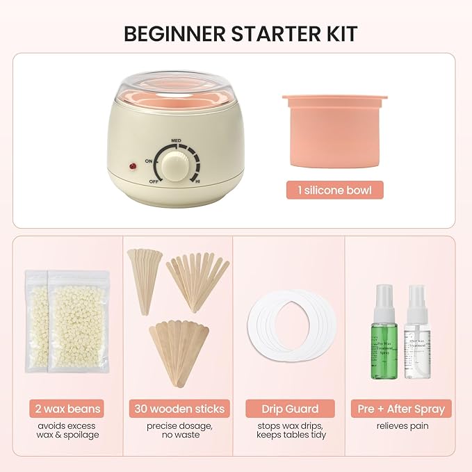 250ml Mini Waxing Kit for Women, Hard Wax Kit for Hair Removal, Waxing Kit for Bikini, Underarms, Eyebrows, Face, Compact for Teen Girls or Students Starters, Sensitive Skin, Dorms & Home Use