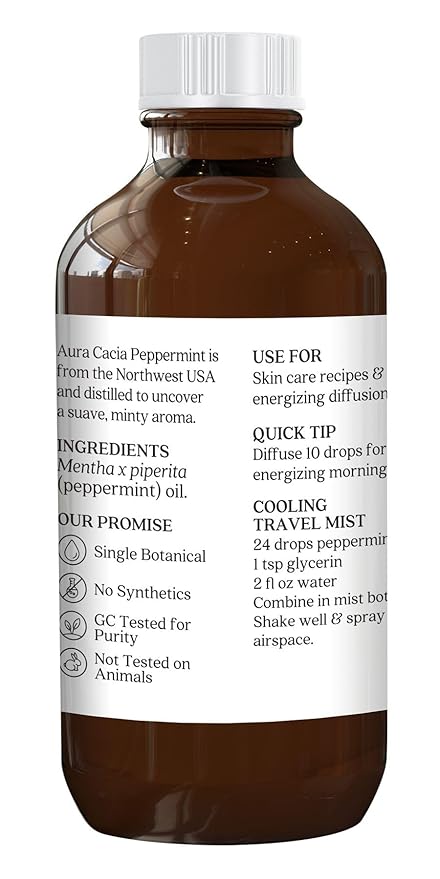 Aura Cacia 100% Pure Peppermint Essential Oil | GC/MS Tested for Purity | 120 ml (4 fl. oz.) | Mentha piperita