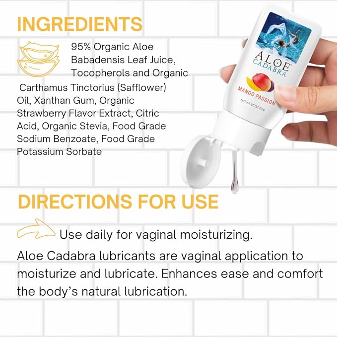Aloe Cadabra Vaginal Moisturizer, Mango Scented, pH-Balanced, Water-Based & 95% Aloe Vera, Reduce Dryness, Discomfort, Versatile Uses (2.5 Fl Oz, 1 Pack)