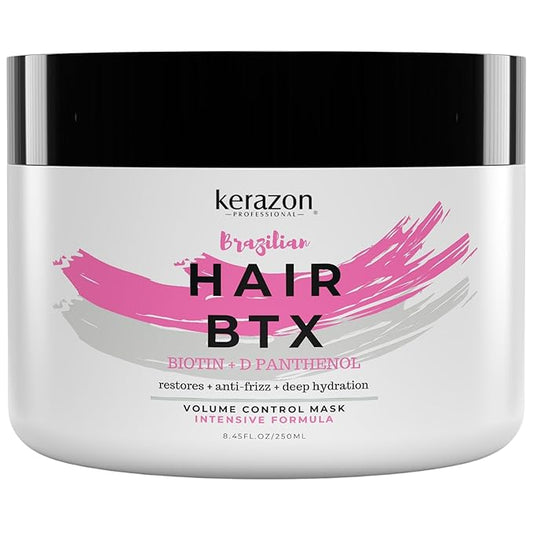 KERAZON Intensive Brazilian Hair BTX Smoothing Treatment 8oz 236ml For All Hair Types, Thermal Activated Hair Mask Damaged Hair and Long Lasting Volume And Frizz Control