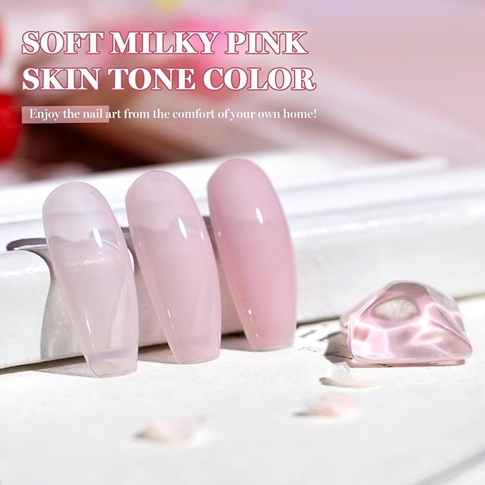 RARJSM Nude Soft Milky Pink Gel Nail Polish Neutral Skin Tone Sheer Jelly Pink Gelpolish 1PC 15ml Single Bottle Creamy Transparent Natural Nudegel Polish Soak off Cured for Home Salon French Manicure