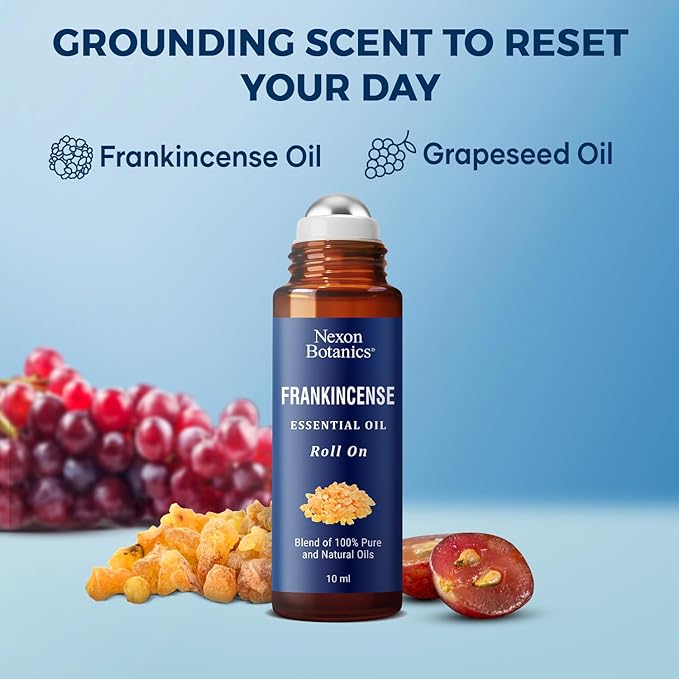 Frankincense Essential Oil Roll-On Blend 10 ml - Pure, Natural Oil with Grapeseed for Aromatherapy & Skin Care - Nexon Botanics
