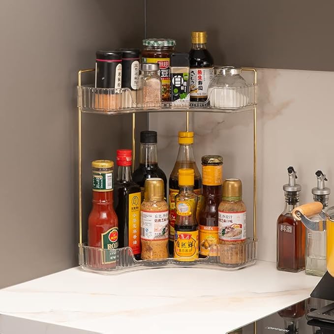 2-Tier Corner Bathroom Counter Organizer – Classic Storage Shelf for Makeup, Perfume & Toiletries, Space-Saving Countertop Tray Fits Bathroom, Dresser, Kitchen (Classic White)