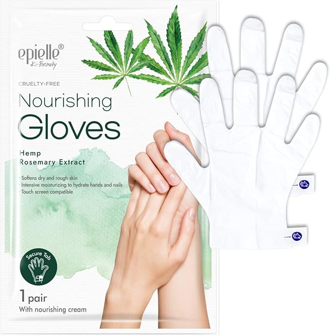 Epielle Nourishing Hand Mask 6 Pairs, Repair and Soften with Hemp & Rosemary Extract, Deep Moisturizing Gloves for Dry, Cracked Hands, Self Care Gifts for Women, Spa Kit, Stocking Stuffers (Pack of 2)