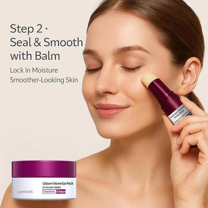 Eye Care Duo – Calcium Multi Balm Stick + Hydrogel Under Eye Patches 60ea (30 Pairs), Hydrating & Smoothing Eyes Treatment, Gentle on Skin, Travel Friendly