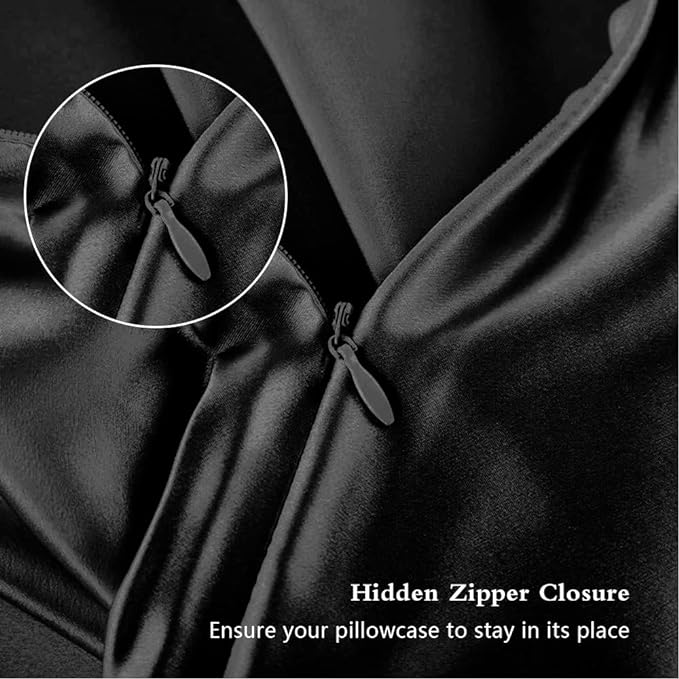 Silk Pillow Cases 2 Pack, Mulberry Silk Pillowcases Standard Set of 2, Smooth, Anti Acne, Both Sides Natural Silk Satin Pillow Cases for Sleeping Women 2 Pack with Zipper, Black