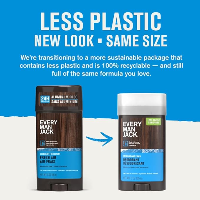Every Man Jack Fresh Air Men’s Deodorant - Stay Fresh with Aluminum Free Deodorant For all Skin Types - Odor Crushing, Long Lasting, with Naturally Derived Ingredients - 3oz (2 Pack)