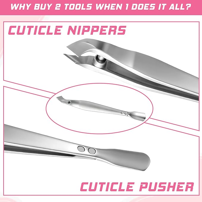 Tweezers-Style 2-in-1 Cuticle Trimmer & Pusher, Mini Nail Cuticle Trimmer Kit Professional Stainless Steel Nail Cutter and Trimmers for Women with Leather Case Portable Manicure Tool