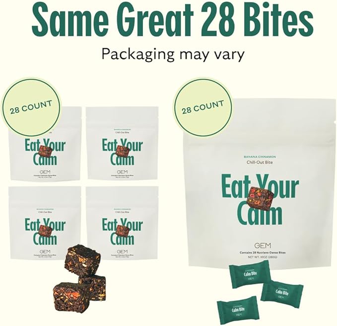 GEM Calm Bite | Supports Calm Mind & Clarity | Magnesium L-Threonate, Golden Chlorella, Lemon Balm | Holistic Non-Habit Forming | Gluten Free, Soy Free, Banana Cinnamon (28 Count)
