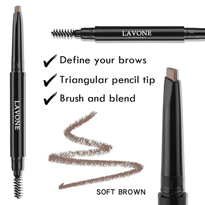 LAVONE Eyebrow Stamp Pencil Kit - Waterproof Eyebrow Pencil, Eyeliner, Pomade, Dual-ended Brush - Dark Blonde