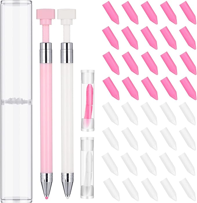Jutom 2 Pack Diamond Painting Pens with 40 Replacement Wax Pink Wax Diamond Art Accessory with Protective Case Art Pen Tool for Nail DIY Painting Craft Gem(Solid)