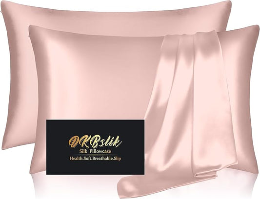 Silk Pillowcase 2 Pack, Natural Mulberry Silk Pillow Case, Anti Acne Silk Pillowcase for Hair and Skin, King Size Silk Satin Pillowcase Set of 2 with Hidden Zipper, Gifts for Women Men, Coral