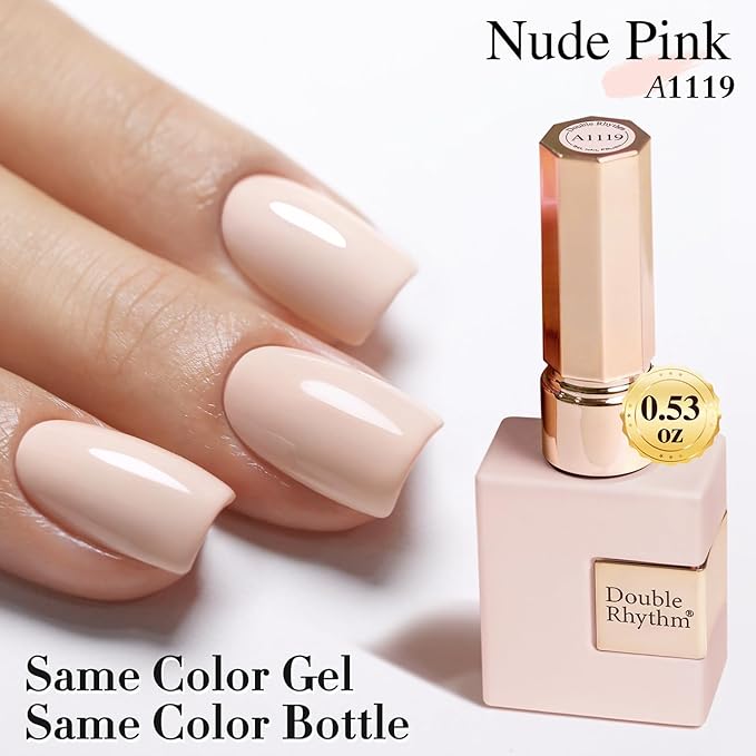 Double Rhythm Gel Polish Translucent Sheer Neutral Natural Light Milky Same Color Same Bottle 15ML Jelly UV Gel Polish Art DIY at Home (Nude Beige-A1119)