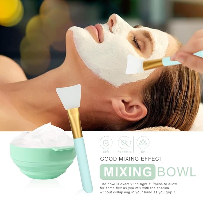 Face Mask Mixing Bowl Set, 5 in 1 DIY Facemask Mixing Tool Kit with Facial Mask Bowl Stick Spatula Silicone Face Mask Brush & Premium Soft Face Brushes