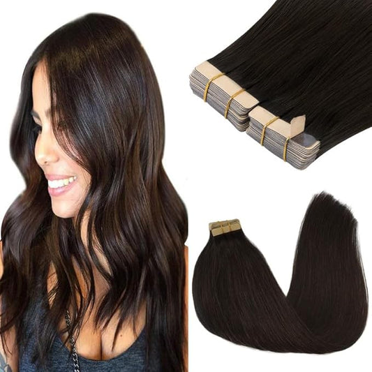 GOO GOO Tape in Hair Extensions Human Hair, 2 Dark Brown, 14inch 100g 40pcs, Skin Weft Seamless Invisible, Silky Straight with Thick Ends, Remy Human Hair
