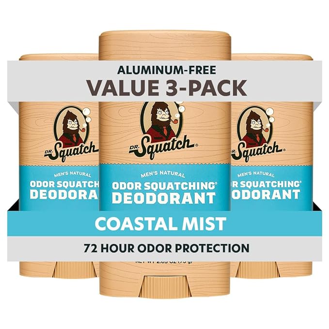 Dr. Squatch Natural Men’s Deodorant – Aluminum Free Natural Deodorant Men with Charcoal & Postbiotics for 72-Hour Odor Protection – Sierra Storm + Sandalwood Summit, 2.65oz Stick (2-Pack)