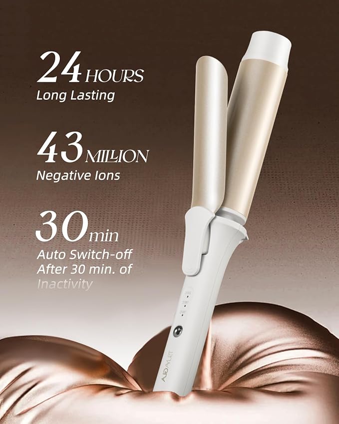 Large Hair Curling Wand, 1.6 Inch Big Barrel Curling Iron, 43 Million Ionic Ceramic Curler with 3 Temp, Auto Shut-Off, Long Barrel Curling Wand for Long Hair, Dual Voltage, White