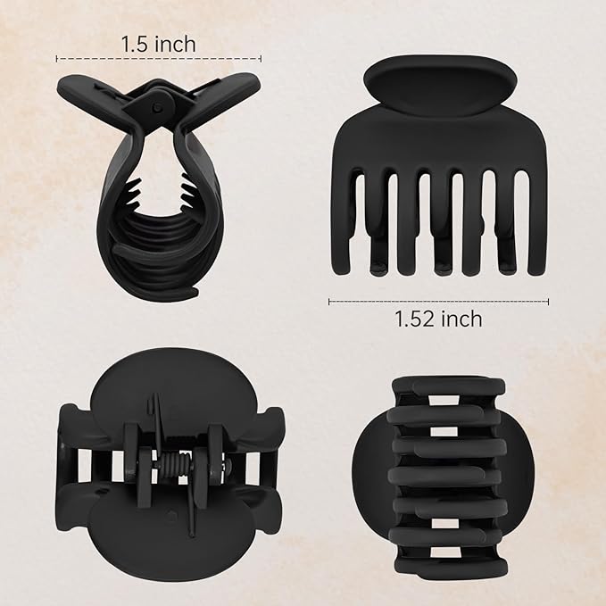 DEEKA Hair Clips Small Claw Clips for Thin Short Hair 4 Pack Double Row Teeth 1.6" Medium Matte Non-slip Accessories for Women and Girls -Black