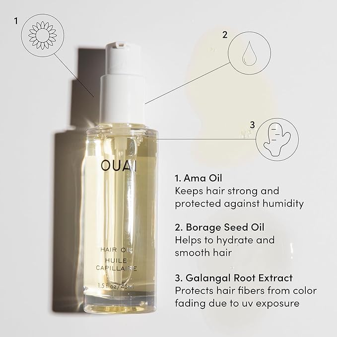 OUAI Hair Oil Travel Size - Hair Heat Protectant Oil for Frizz Control - Adds Shine and Smooths Split Ends - Color Safe Formula - Paraben, Phthalate and Sulfate Free (0.45 oz) (Pack of 2)