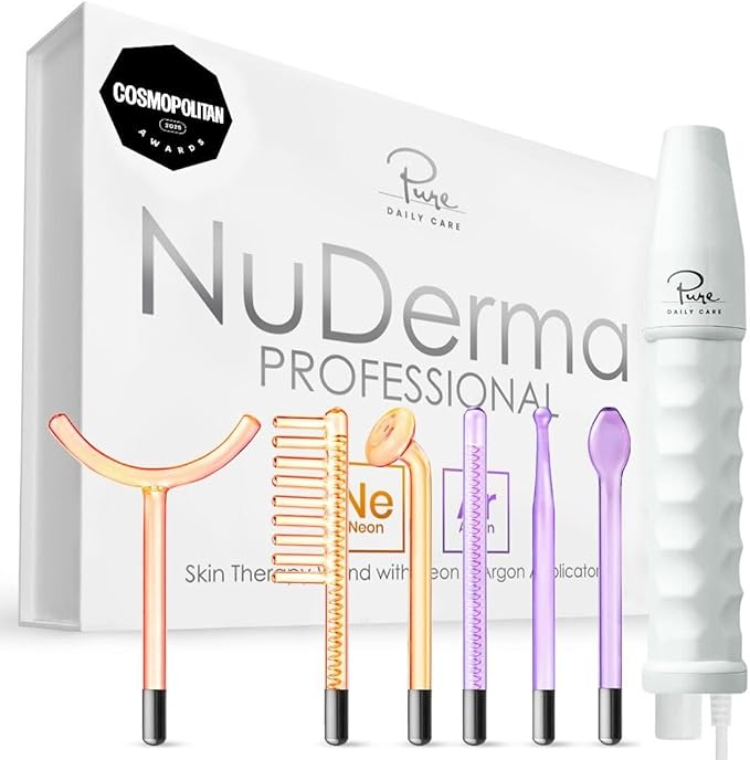 NuDerma Professional Skin Therapy Wand - Portable Skin Therapy Machine with 6 Neon & Argon Wands – Boost Your Skin – Clear Firm & Tighten
