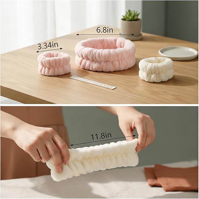 Wrist Towels for Washing Face for Women,Men, Microfiber Spa Wristbands Absorbent Face Washing Wristbands Headband Set Prevent Liquid from Spilling