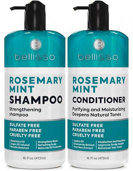 Rosemary Shampoo and Conditioner Set – with Rosemary Oil and Peppermint - Sulfate Free Moisturizing Products for Women and Men, Helps Flaky, Dry Scalp and Dandruff, Salon Thickening for Thinning Hair