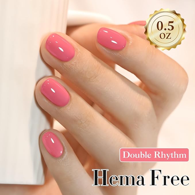 Double Rhythm 0.50 OZ Gel Polish Hema Free Same Color Same Bottle Golden Round Translucent Neutral Natural Milky 15 ML Jelly UV Polish Art DIY at Home (Pink Rose-C1473)