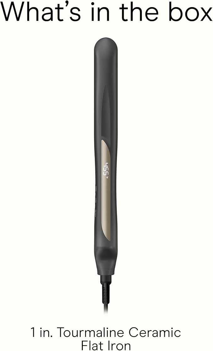 Infiniti PRO CONAIR Tourmaline Ceramic 1-Inch Flat Iron Digital Hair Straightener, 1-Inch Flat Iron to Straighten or Curl, 5 Heat Settings, for All Hair Types and Textures, Dark Gray
