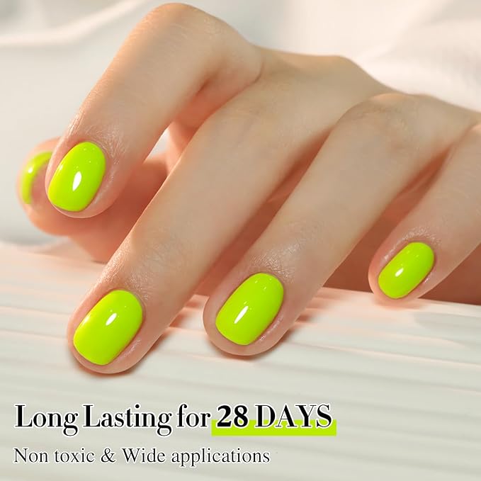Double Rhythm 0.50 OZ Gel Polish Same Color Same Bottle Golden Round Hema Free Neutral Natural Milky 15 ML Jelly UV Polish Art DIY at Home (Neon Yellow Green-C1305)