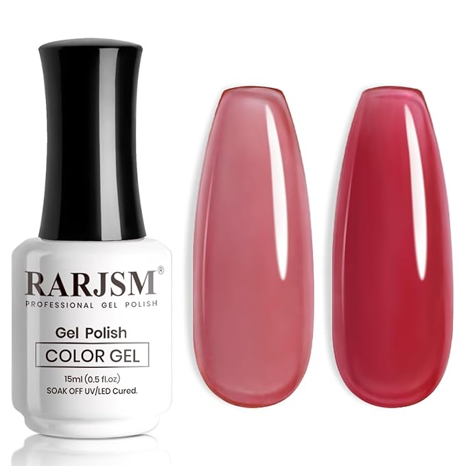 RARJSM Nude Gel Nail Polish Sheer Wine Red Neutral Skin Tone Color Ice Jelly Burgundy Red Gel Polish Translucent Nail GelPolish Soak off UV LED Cured for Home Salon DIY Manicure 15ml Single Bottle