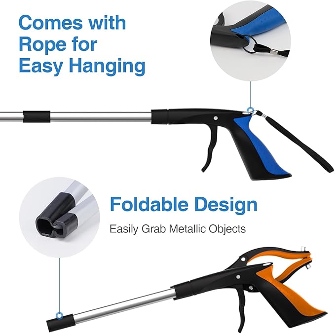 Grabber Reacher Tool 2-Pack, 32" Foldable Reacher Grabber Pickup Tool with 90° Rotating Jaw & Magnet, Trash Picker Upper Grabber, Lightweight Grabbers for Seniors Heavy Duty
