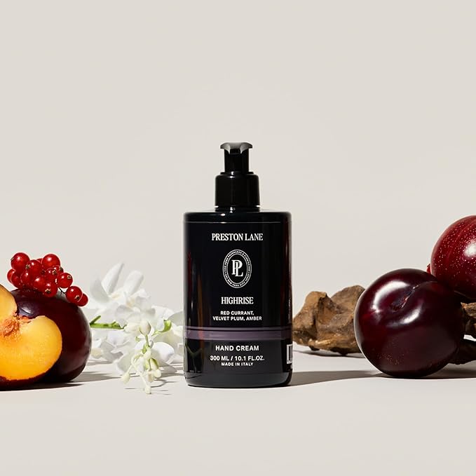 Preston Lane Luxury Hand Cream, Highrise Scent, Made in Italy | Hydrating Formula with Tea Tree, Lavender & Lemon Essential Oils, Hyaluronic Acid, Vitamins C & E, and Kiwi & Apple Water